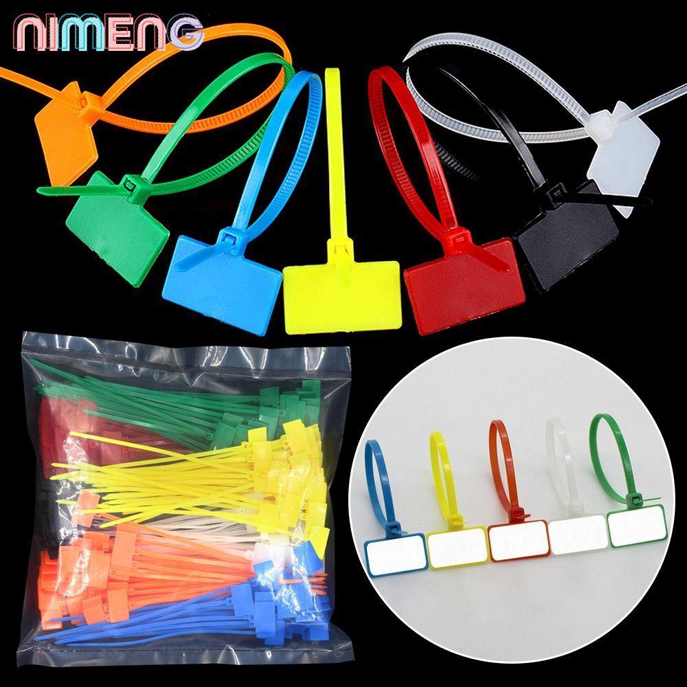 NIMENG 100 ชิ้นสายผูก,สไตล์ที่มีสีสัน Easy Mark แท็กสายเคเบิล,ป้ายสไตล์พลาสติกวัสดุไนลอนผูกไนลอนเสื้อผ้า