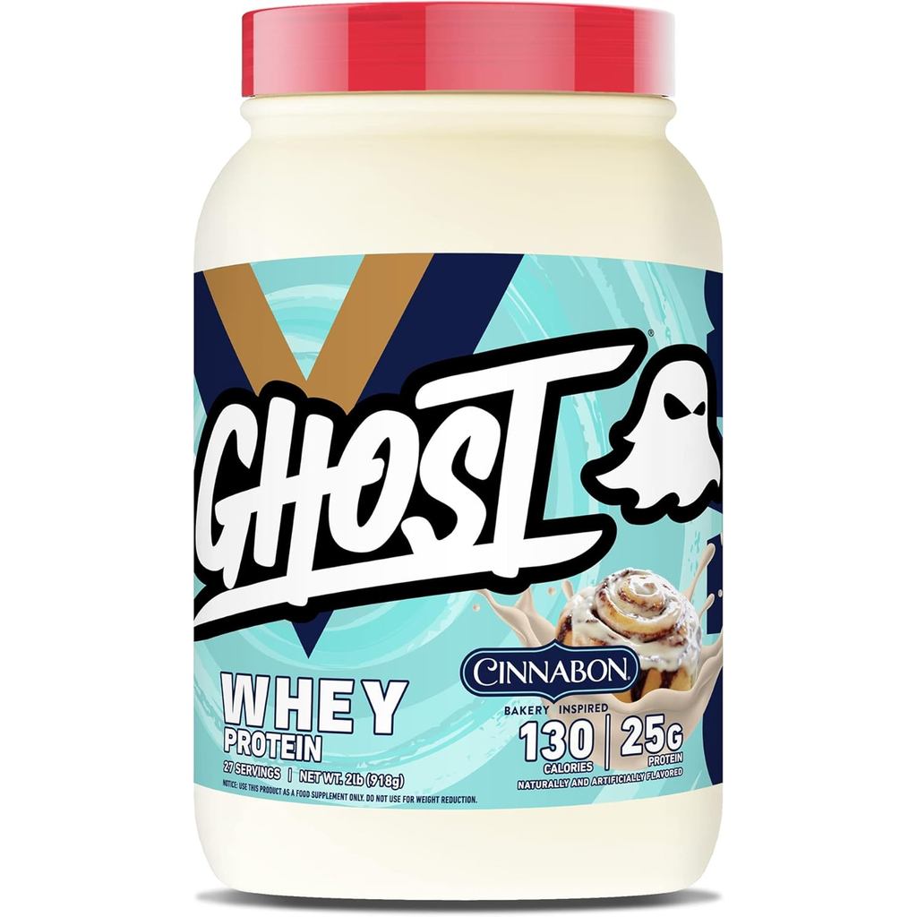 GHOST Whey Protein Powder, Cinnabon - 2LB, 25G of Protein - Cinnamon Roll Flavored Isolate, Concentr