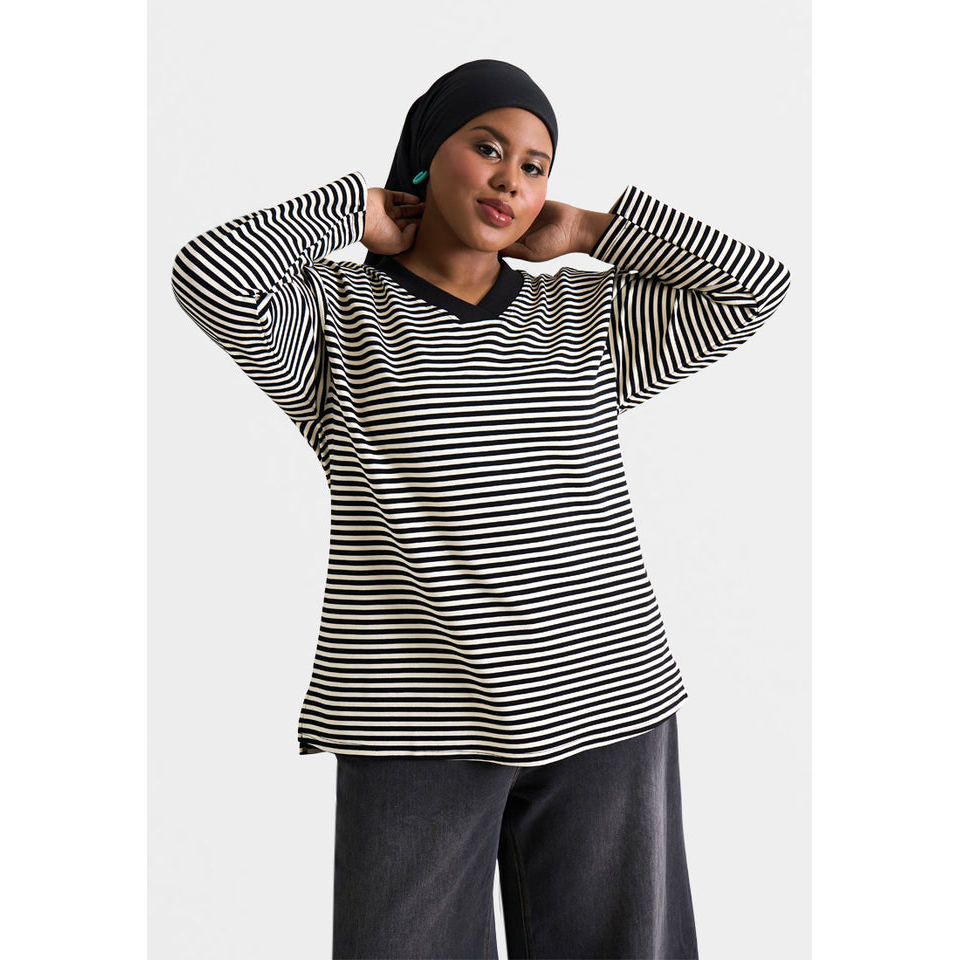 เสื้อลายทางแขนยาวคอวี Abena