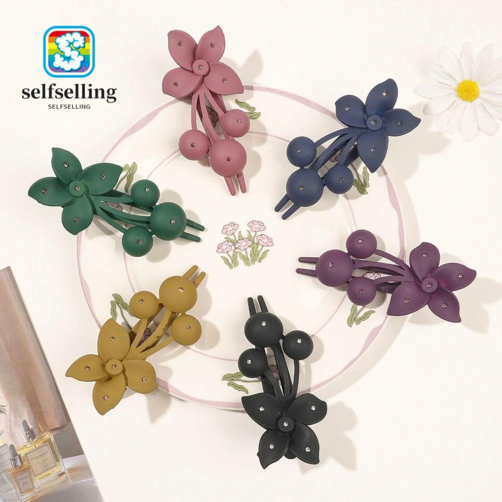 SELFS Rhinestones คลิปผมแบบดอกไม้ อะคริลิคด้านเงา สไตล์หรูสำหรับสาวๆ