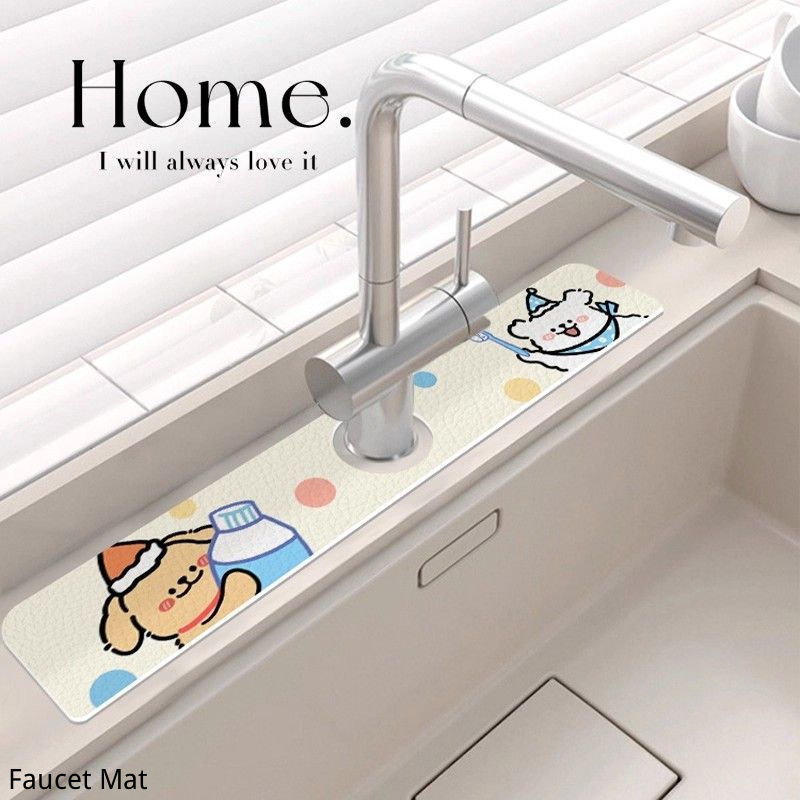 Line Puppy Faucet Absorbent Pad Bathroom Non-slip Storage Mat Cartoon Diatom Mud Drain Mat