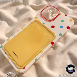ส่งในพื้นที่ เคสสำหรับไอโฟน17 ลายจุดสีเหลือง เคสช่องใส่การ์ด สายข้อมือ For iPhone17 16 11 12 13PROMAX 14 15PLUS 7/8 SE2