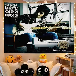 SEK LOSO Thailand Rock Godfather Tapestry Rock Fan ห้องนอนข้างเตียงผ้าพื้นหลังบาร์สตูดิโอตกแต่งที่ไม่ซ้ํากันนักกีตาร์หอพักพื้นหลังผ้าผนังเย็นตกแต่งพรม