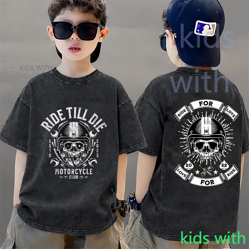 COD 2026 สินค้าใหม่ ทรงหลวม คอกลม เสื้อเด็ก kids Distressed T-shirt ผ้าฝ้าย เด็กชาย เสื้อผ้าเด็ก t-shirt S57