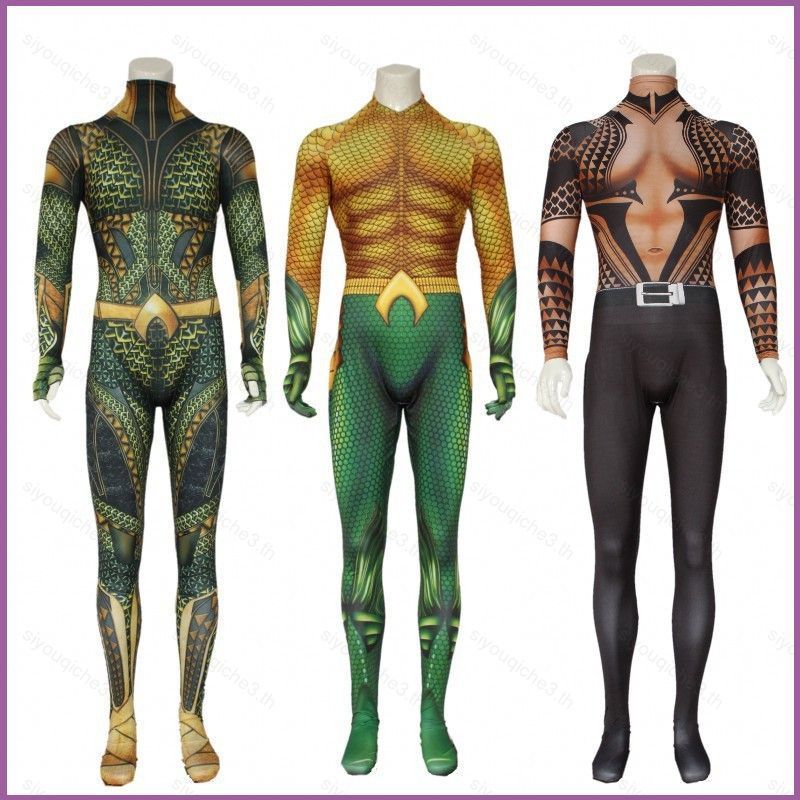 SY3 Aquaman 2 คอสเพลย์ Jumpsuit Man 3D Tights ชุดชิ้นเดียวเด็กผู้ใหญ่ Aquaman และ Lost Kingdom ฮาโลว