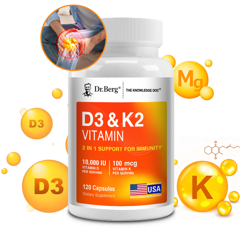 Dr. Berg Vitamin D3 K2 10,000 IU + 100mcg แคปซูล - สูตร 7-IN-1ผสมสังกะสี แมกนีเซียม บำรุงกระดูก