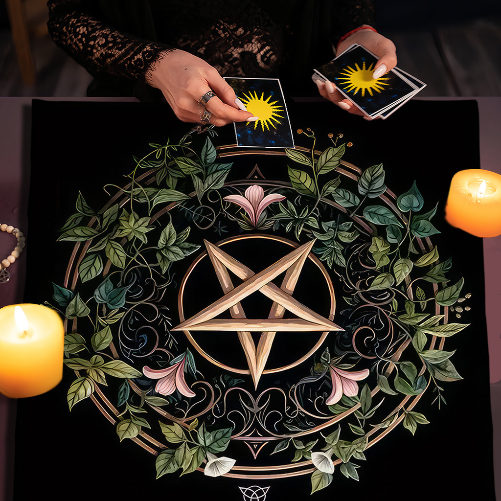 Pagan แท่นบูชาผ้า Star รูปแบบ Vibrant ดอกไม้ & พืช Vines Tarot ผ้าสําหรับ Divination Decor Witchcraf