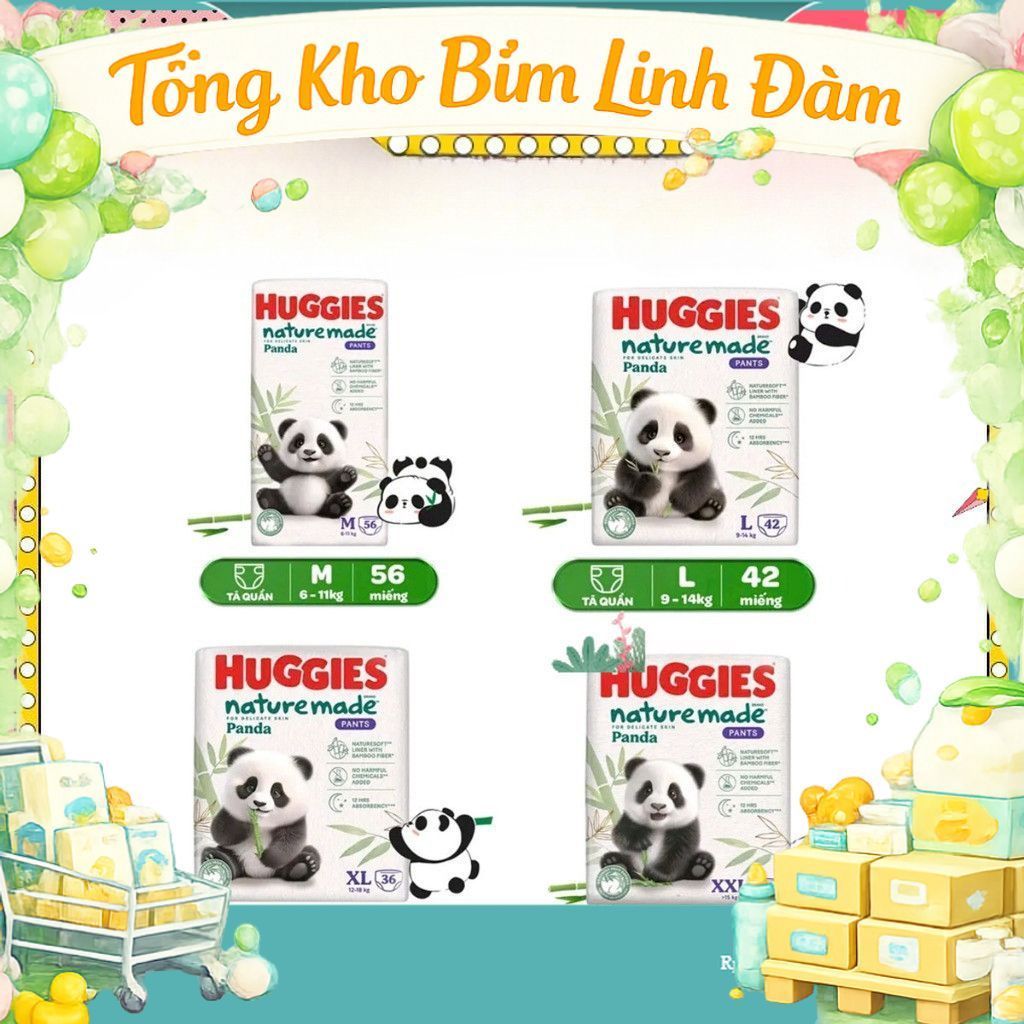 COMBO 2 ถุง Huggies Nature made PANDA ผ้าอ้อม/ผ้าอ้อมผิวใยไผ่ธรรมชาติสําหรับเด็กทารก - TOTAL LINH DA