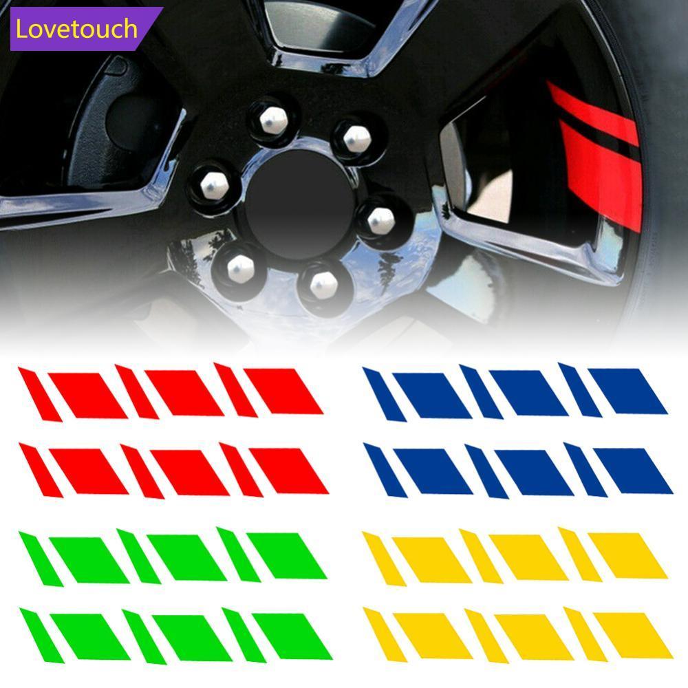 LOVETOUCH 6 ชิ้นรถสติกเกอร์สะท้อนแสงล้อไวนิลคําเตือน Hash Mark Stripe Racing ล้อ Hub Decals ขนาด 16"