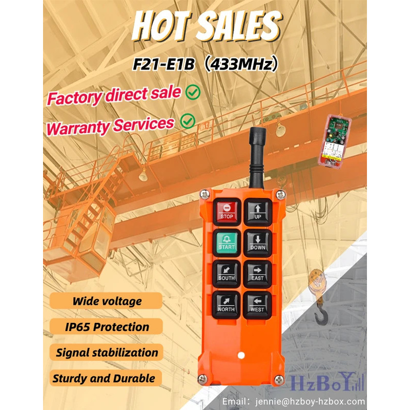 F21- E1B 6 ปุ่ม hzboy 12V-440V 433/868MHz Wreless อุตสาหกรรมรีโมทคอนโทรลเครน