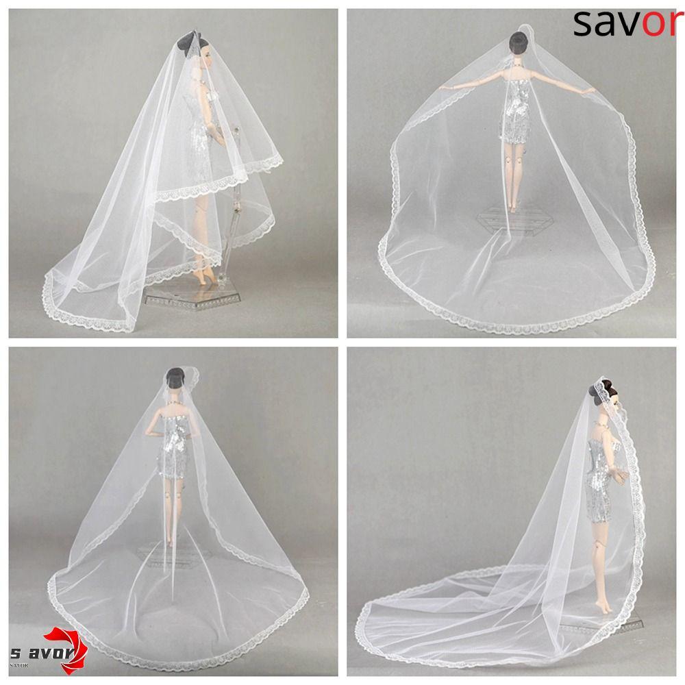CHROM ผ้าคลุมตุ๊กตา, Headwear Headdress Doll Lace Veil, ตุ๊กตาอุปกรณ์เสริมยาวรอบเจ้าสาวตุ๊กตางานแต่งงาน Veil 1/6 BJD