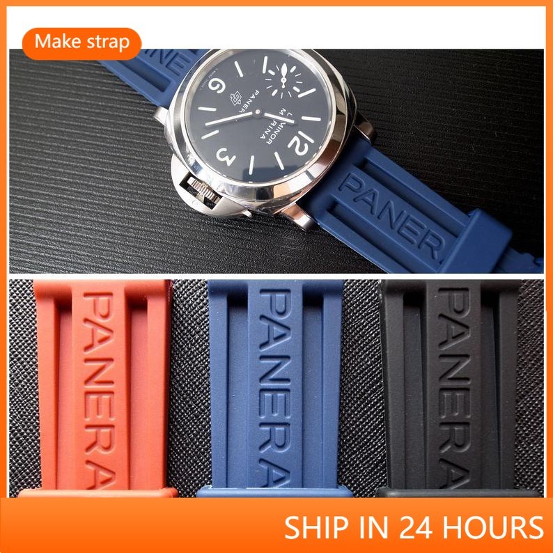 24 มม.สําหรับ Panerai 441 111 Pam สีดําสีฟ้ายางสายนาฬิกา