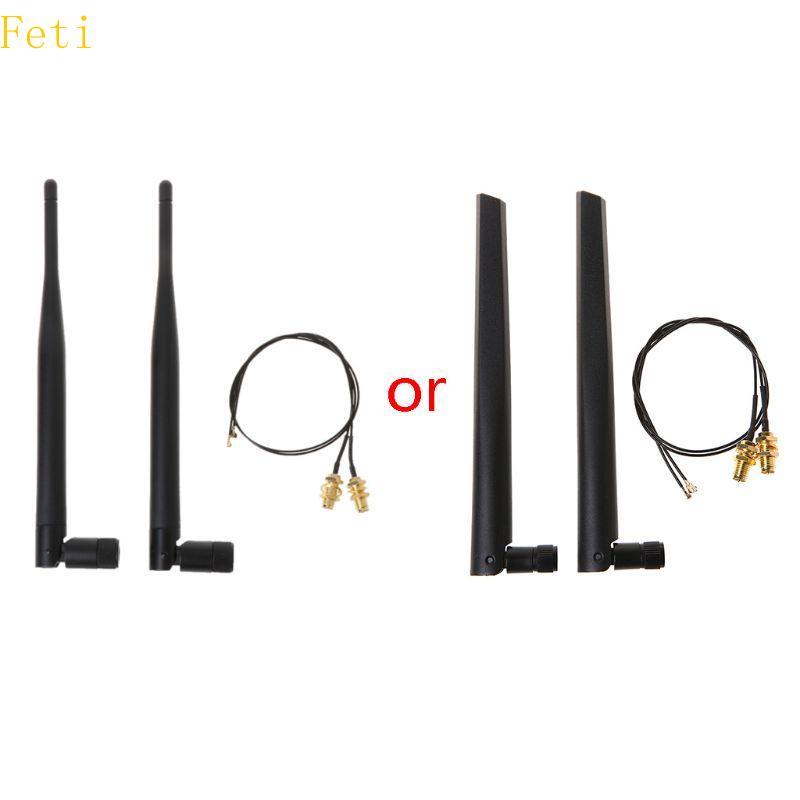 Feti 2 x 6dBi 2 4GHz 5GHz Dual Band WiFi RP-SMA เสาอากาศตัวเมีย + 2 x RP-SMA สาย