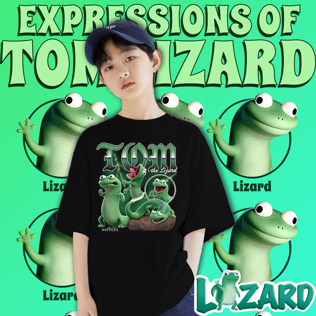 【สินค้าพร้อมส่งทันที】เสื้อยืดเด็กฤดูร้อน Disney·Pixar ภาพยนตร์ HOPPERS จิ้งจกตัวละคร Tom Lizard พิมพ์เสื้อยืด 2-12 ปี#04