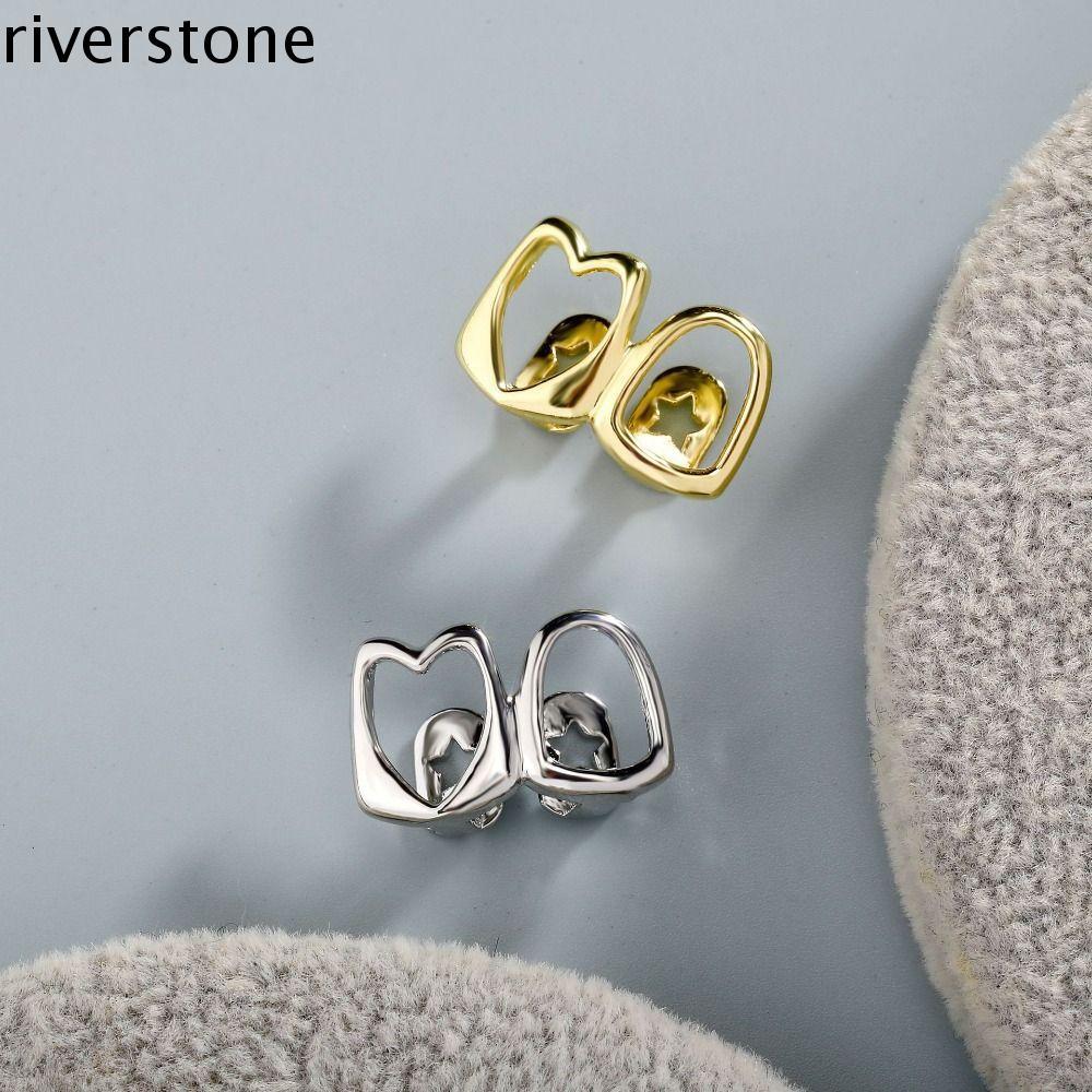 Riverstone ฟัน Grillz Hollow Heart Rhinestone Gold เครื่องประดับHip-HopและPunk สำหรับวันdaily
