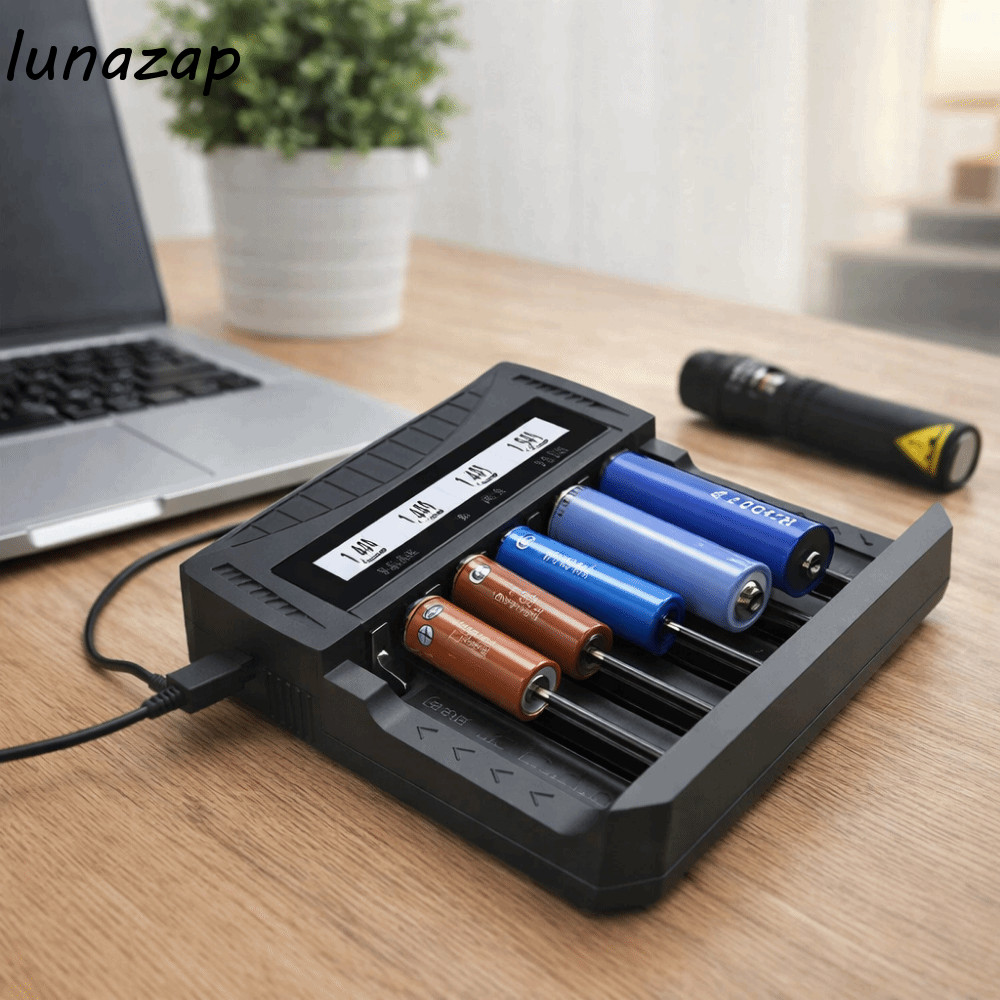 LUNAZAP แบตเตอรี่ลิเธียม 1.2V-1.5V Ni-MH 3.7V-4.2V Li-ion อัจฉริยะ LCD แบตเตอรี่ USB Charger, จอแสดง
