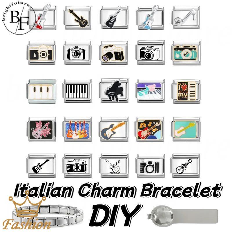 กล้อง กีตาร์เปียโนอิตาเลี่ยน charm สร้อยข้อมือ fit 9 มม. สแตนเลส DIY เครื่องประดับทำอุปกรณ์เสริม retro บุคลิกภาพโมดูลสร้อยข้อมือ