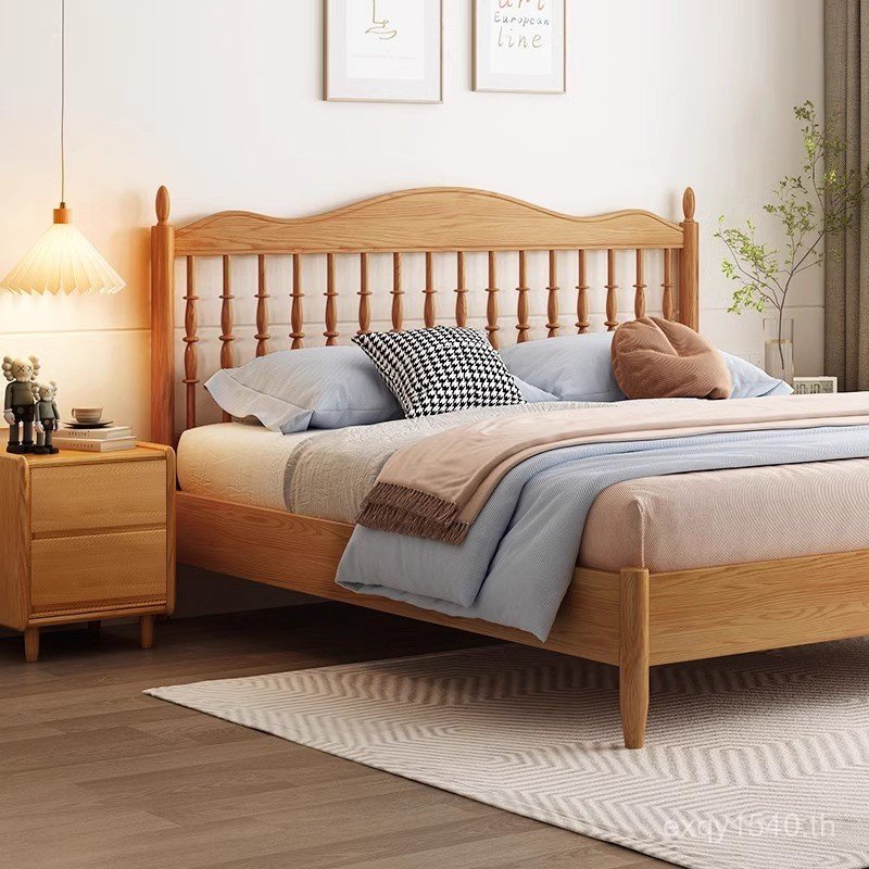 เตียงไม้ Solid Bed Sculpture White Wax Nordic All Wood Master Real Bed Bed Bed Simple Double Bed m L