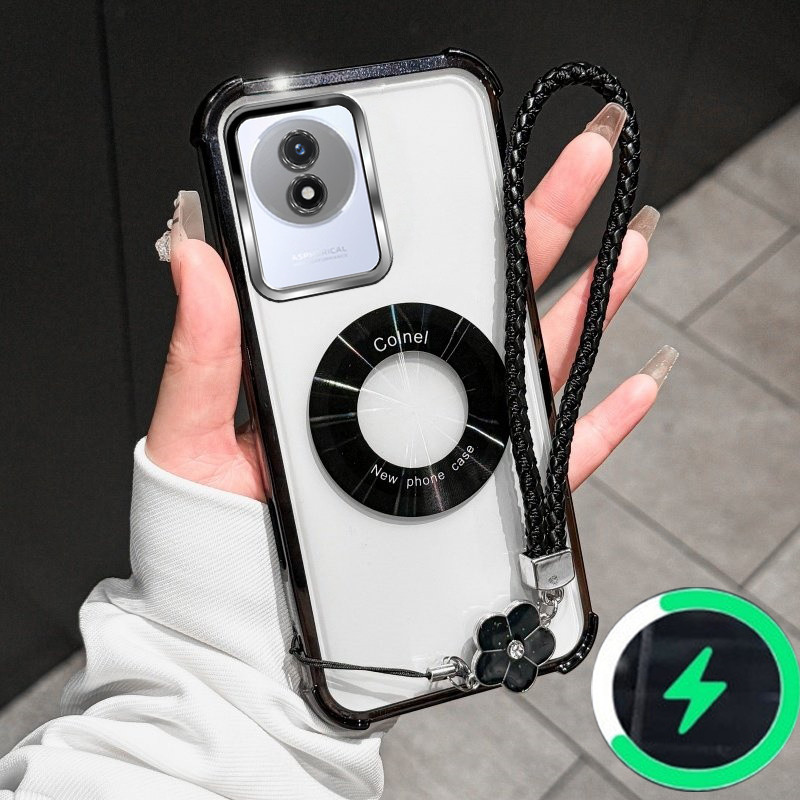 เหมาะสําหรับ Vivo Y02 4G Y02A y02T Y02S เคสโทรศัพท์สี่ CD รูปแบบแหวนแม่เหล็กมุม anti drop โปร่งใส so