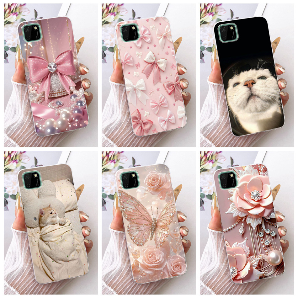 สําหรับ Huawei Y5p DRA-LX9 ใหม่ Elegant Floral Cat ภาพวาดปลอก Y5P 2020 ซิลิโคนนุ่ม TPU เคสโทรศัพท์