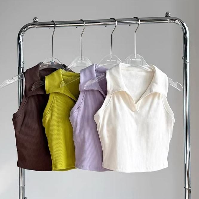 เสื้อกั๊กคอโปโล Maggieyoga แบบ-breathable และslimming สำหรับกิจกรรมฟิตเนสและยิม