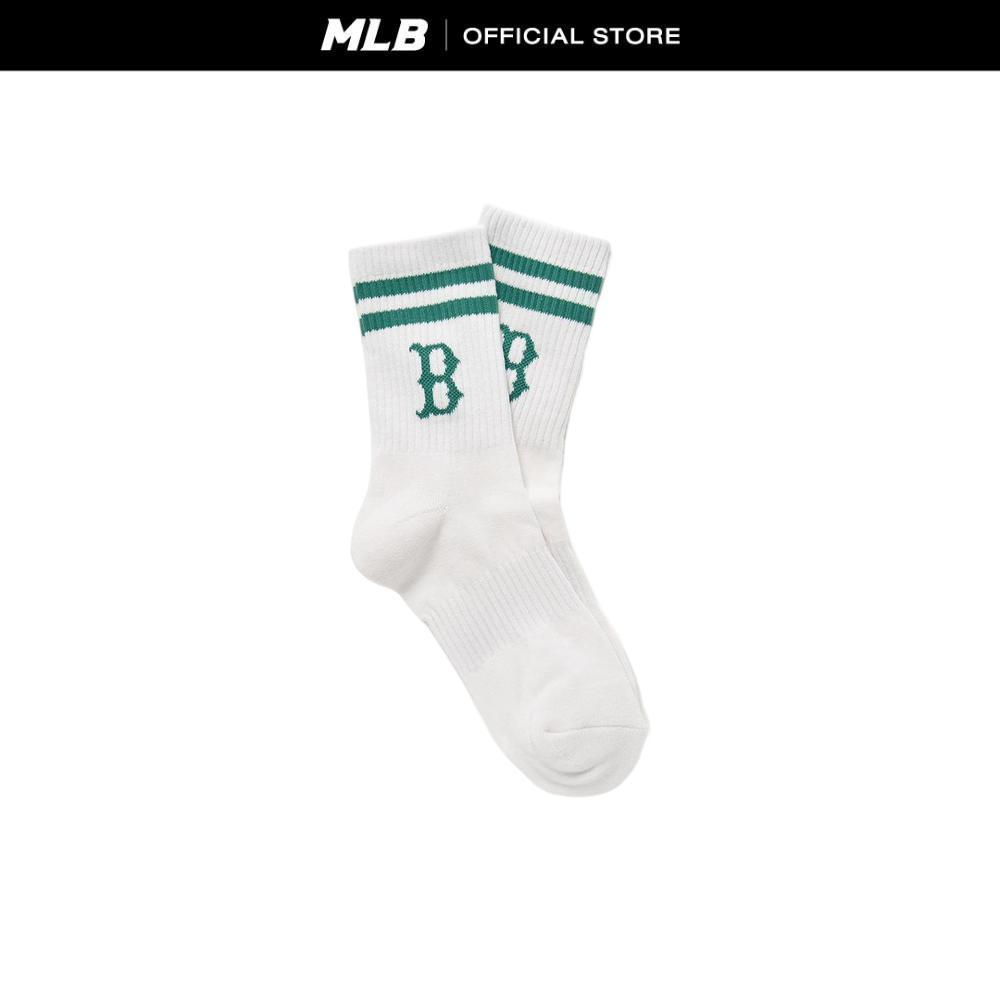 MLB ถุงเท้า ยูนิเซ็กซ์ Big Logo Stripe Socks รุ่น 3ASOMS35N 43GNS ขาว(เขียว)