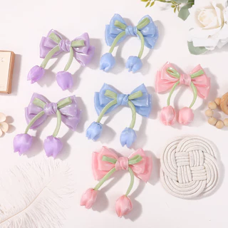2pcs ชุดกิ๊บติดผมดอกทิวลิป สำหรับเด็กหญิง สไตล์หรูกับวัสดุซาติน เสริมความสวยงามในการจัดทรงผม