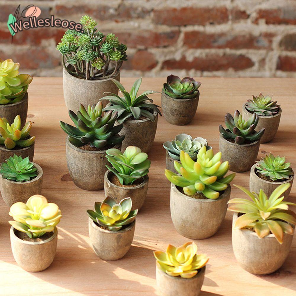 WELLE Succulents ตกแต่งสํานักงานบอนไซดอกบัวดอกไม้ปลอม