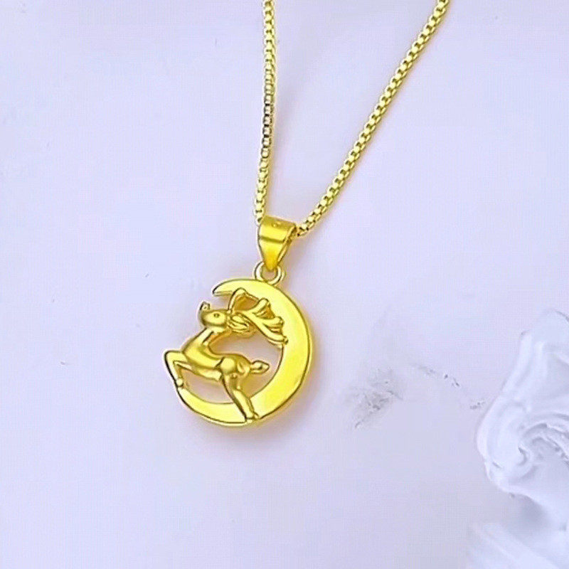 จี้กวางผู้หญิง Simple Elk สร้อยคอเครื่องประดับทองแดง Gold-Plated จี้ Clavicle Chain