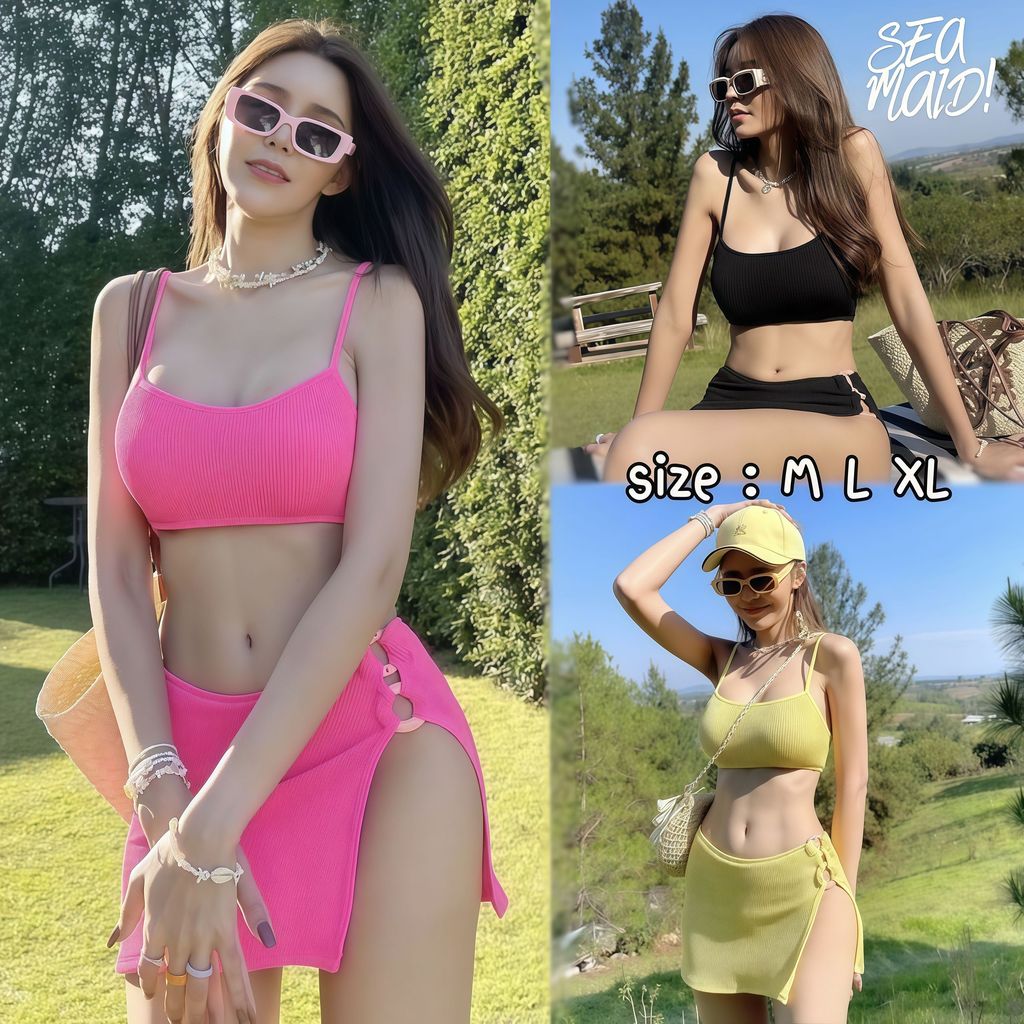 SEA MAID พร้อมส่ง🚀บิกินี่ผู้หญิง 2 ชิ้น พร้อมกระโปรง บิกินี่ใส่เที่ยว Bikini  🌟มีไซส์ M-XL | น้ำหนัก40-65กก.Y011