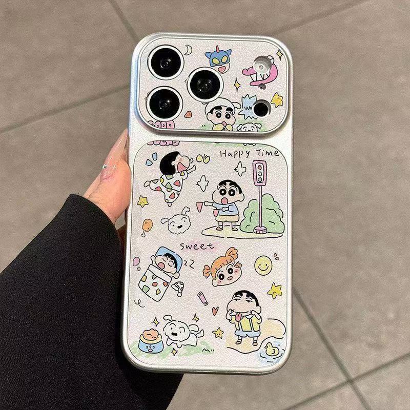 เคสโทรศัพท์ลายชินจังเครยอน ใช้ได้กับ iPhone 13/11/12/17/14/15 Pro Max/16 Pro/15 Plus ทำจากหนังแท้คุณภาพสูง กันกระแทกได้