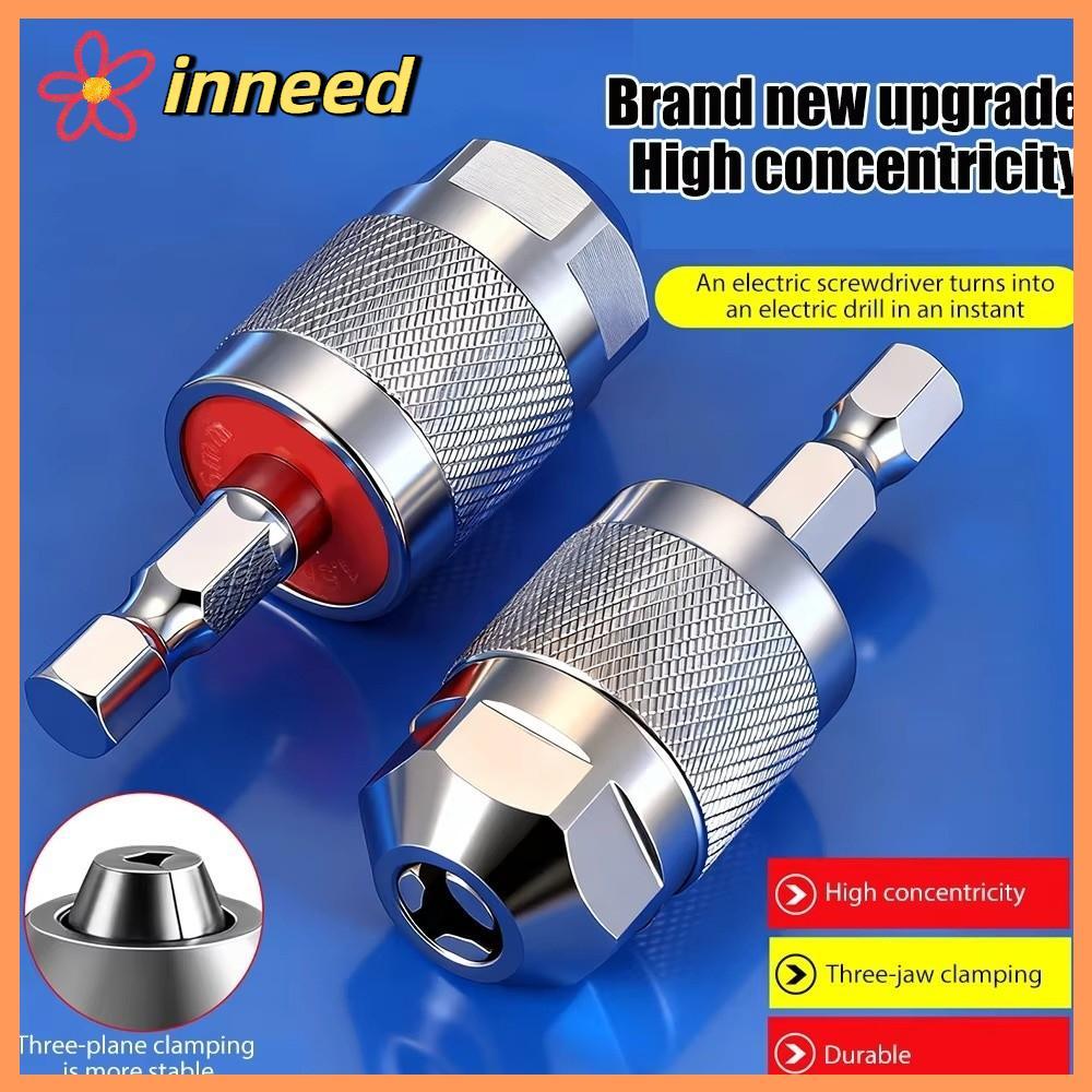 INNEED Quick Change Chuck, Self-Tightening Hexagonal Handle Drill Chuck Adapter, 1.5-6.5 มม. 1/4 นิ้ว Hex Shank 3-Jaw Chuck งานไม้