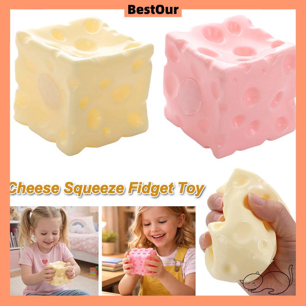 BESTOUR Cheese Squeeze Fidget Toy, Squishy Texture Jumbo Cheese Cube Stress Ball, Anti-Stress Non-Bo