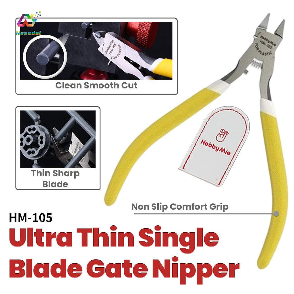 HobbyMio HM-105 Ultra Thin Single Blade Gate Nipper สําหรับ Gundam พลาสติกชุดประกอบใบมีดบาง Precision เครื่องตัดลื่น Grip Chrome Vanadium เหล็ก Hobby Craft เครื่องมือ