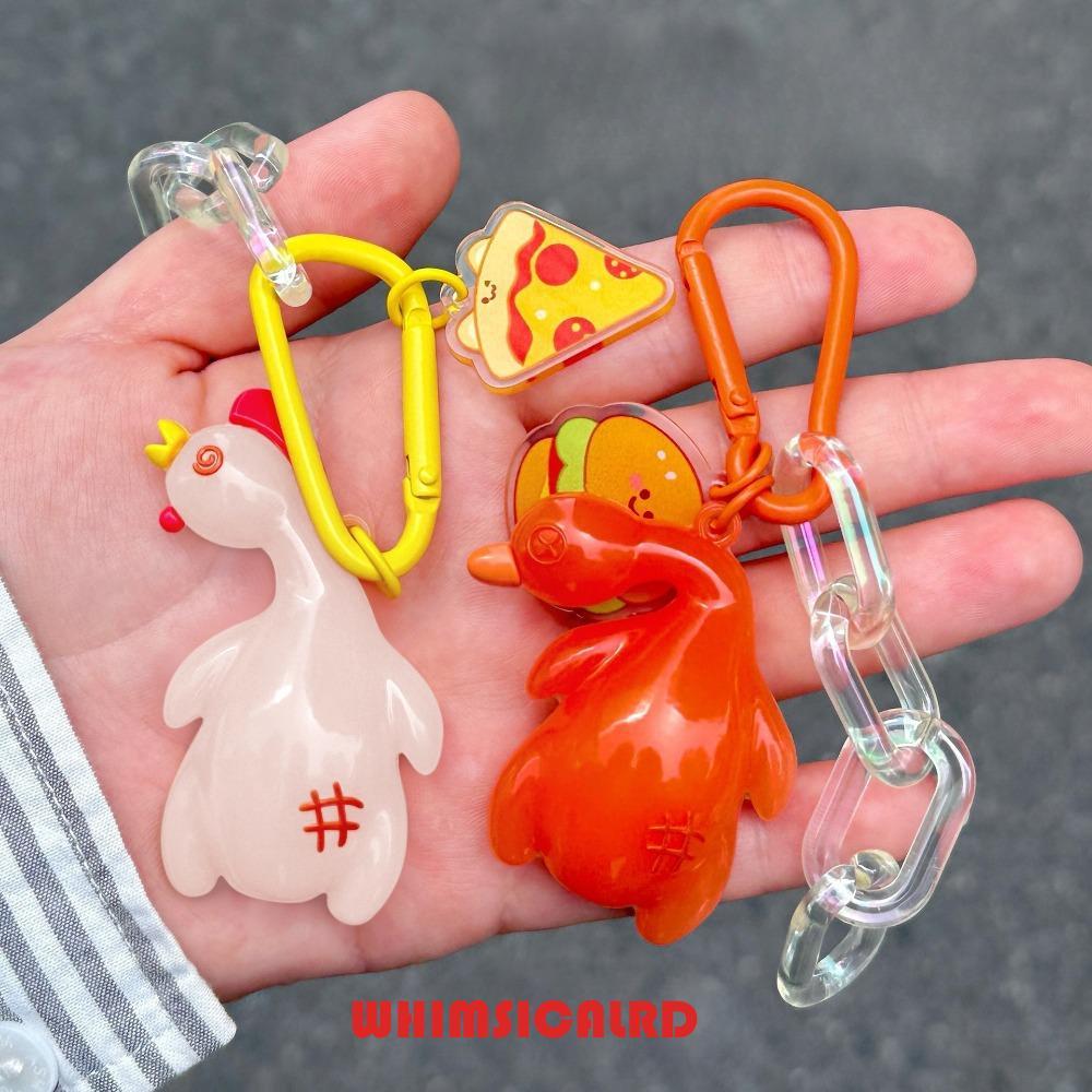 WHIMSIMSICALRD ตรวจจับ UV เปลี่ยนสีจี้เป็ด, Creative Unique Roast Duck Keyring, น่ารักการ์ตูนตลก PVC