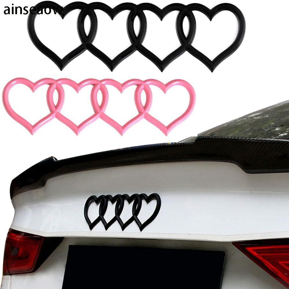 AINSEAOW ด้านหลังสัญลักษณ์, ABS สีดํา,สีชมพู Love Heart โลโก้, อุปกรณ์ตกแต่งรถยนต์ 8.58*2.76in ด้านห