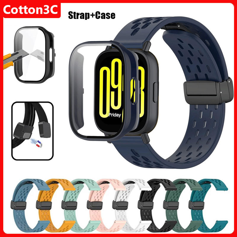 สายรัดซิลิโคนแม่เหล็ก + เคสพีซีแบบแข็งสําหรับนาฬิกา Redmi 5 Active/Lite สร้อยข้อมือสําหรับ Redmi Watch 3 Active/Lite Case + Watchband
