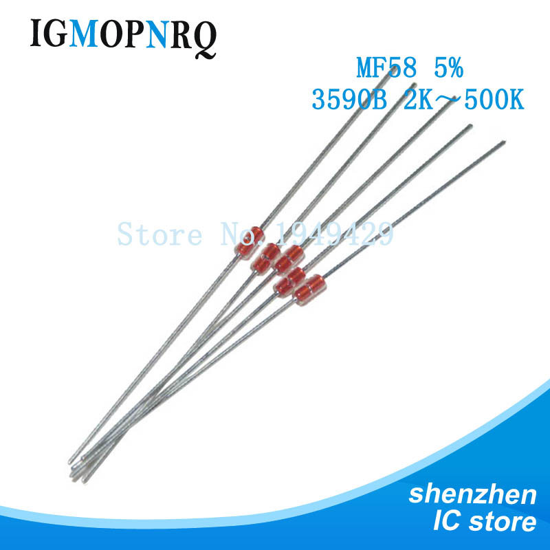 20pcs NTC ตัวต้านทานความร้อน NTC MF58 3950 5% B 2K 5K 10K 20K 50K 100K 200K 500K Ohm Thermistor