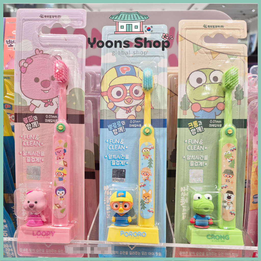 [Pororo] ชุดแปรงสีฟันแบบยืนได้ 3 ชิ้น (Pororo, Loopy, Crong)