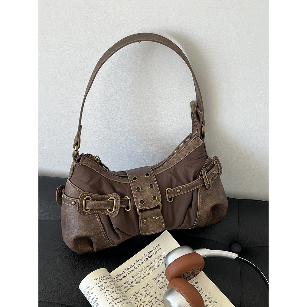 กระเป๋าผู้หญิง Retro Distressed American Willow Nail Underarm Bag