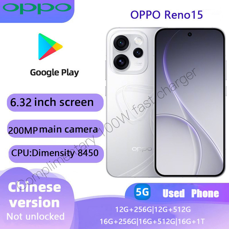 สมาร์ทโฟน OPPO Reno15 มือสอง, จอแสดงผล 6.32" 200MP กล้องโทรศัพท์รองรับ Play Store