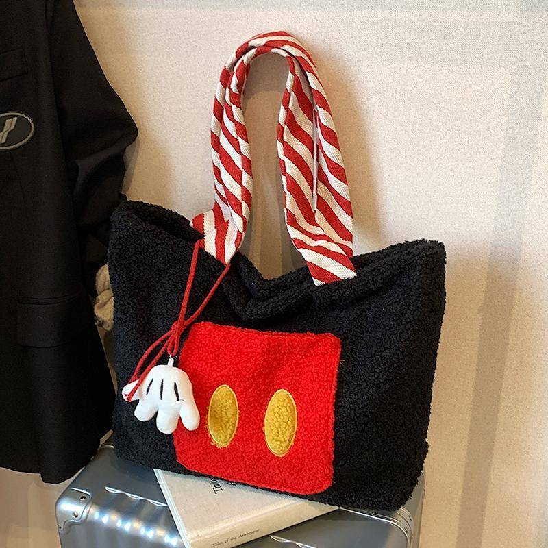 New Lambswool Large Capacity Handbag Cute Plush Shoulder Bag Tote Bag Student Class Commuter Bag R0OX
