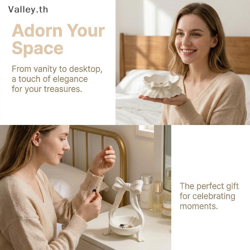 [Valley] Bow Shaped Jewelry Organizer ถาดเก็บของ 3D สําหรับแหวนต่างหูผู้ถือแฟนซีสําหรับห้องนอนห้องนั