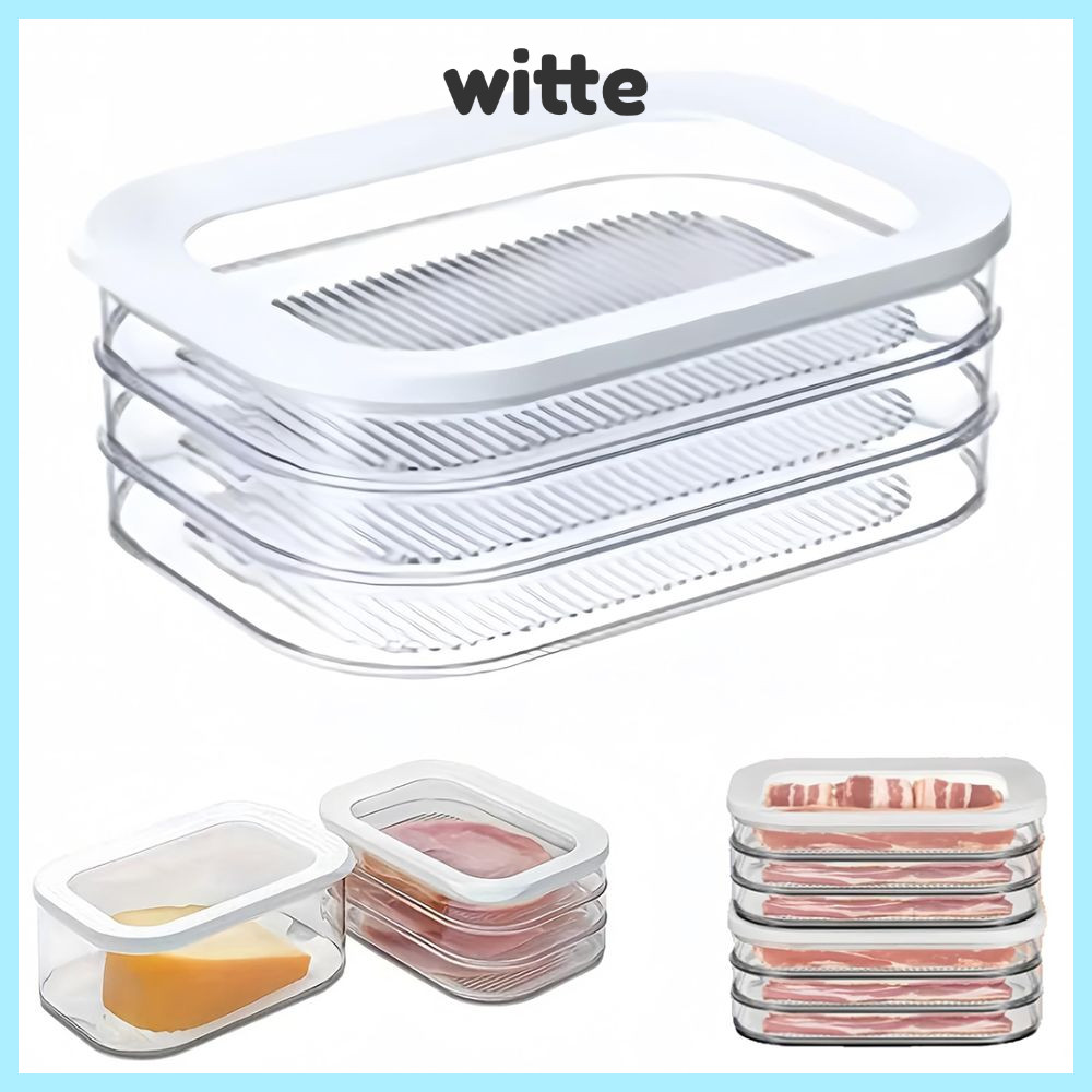 WITTE ภาชนะแฮมและชีส, ภาชนะเก็บเบคอนโปร่งใสปิดผนึก, วางซ้อนกันได้สามชั้นพร้อมฝาปิดอาหารกลางวันเนื้อกล่องเก็บกรอบสําหรับตู้เย็น, Deli Storag