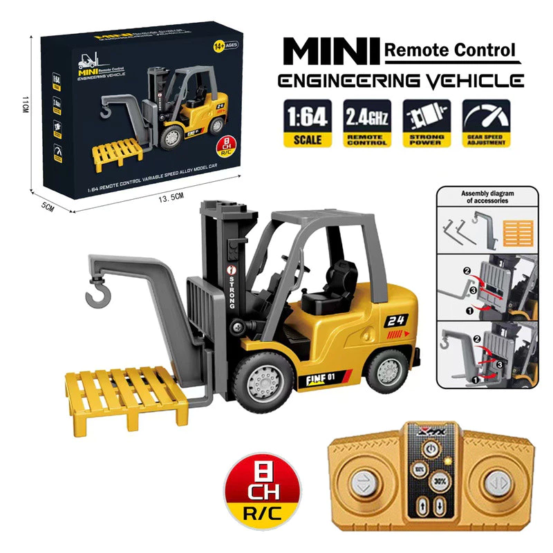 1/64 Mini Alloy RC รถยก APP รีโมทคอนโทรลวิศวกรรมยานพาหนะของเล่นโต๊ะขนาดเล็ก 1:64 รุ่นคอลเลกชันของขวัญสําหรับชาย