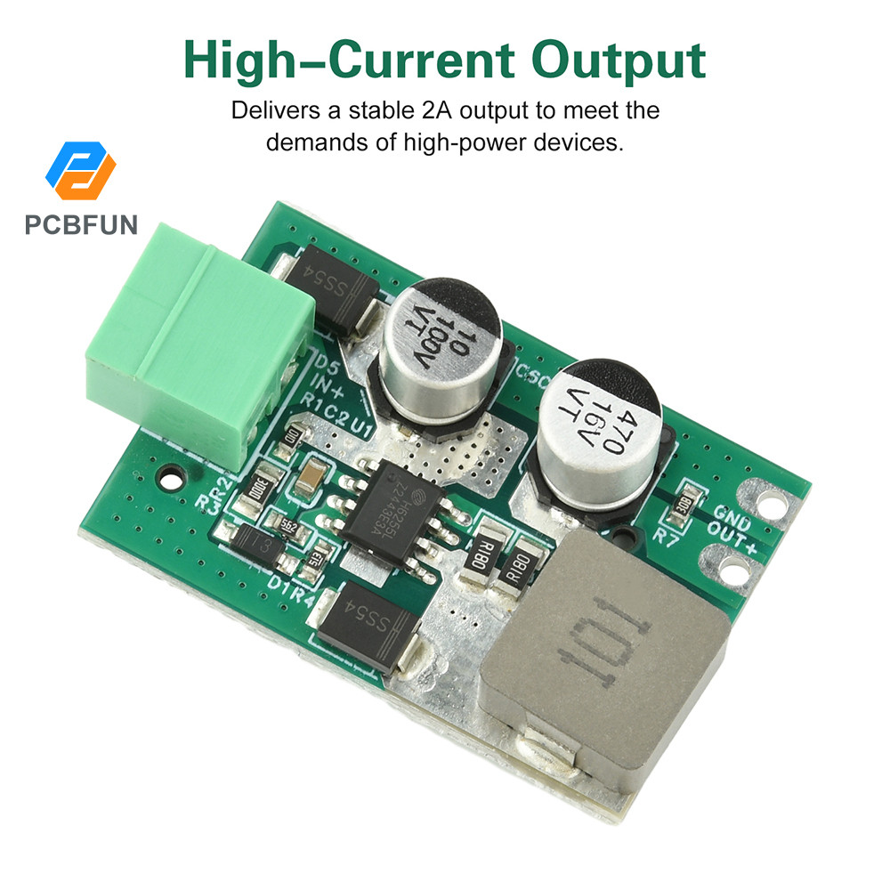 Pcbfun DC-DC โมดูลสเต็ปดาวน์ DC8-90V-DC12V พร้อม 2A โมดูลควบคุมแรงดันไฟฟ้าคงที่กระแสสูงและกระแส
