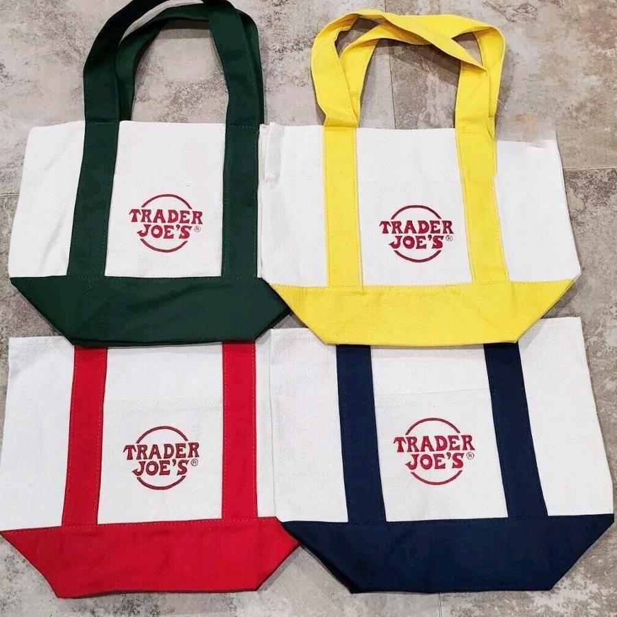 Trader Joes Mini Totes 4 สีคลาสสิกแฟชั่นผ้าใบแบบใช้ซ้ําได้สําหรับผู้หญิงไม่มีแท็ก yuneaph