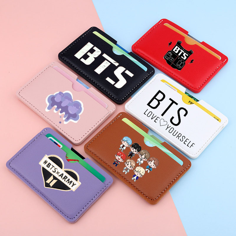 เกาหลี BTS Card Bag Mini Pu Leather Card Purse BT21 Coin Holder Wallet