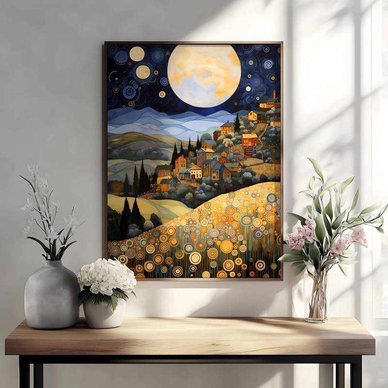 พิมพ์ Gustav Klimt, โปสเตอร์ Country Night ของ Gustav Klimt, โปสเตอร์นิทรรศการ Klimt, ภาพวาด Gustav 