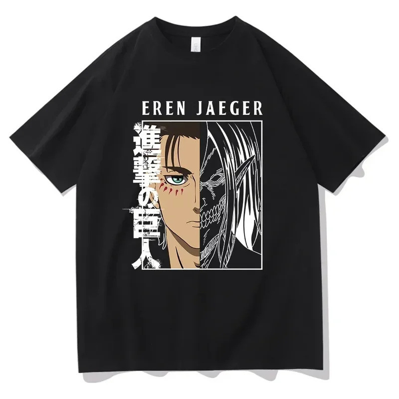 Eren Yeager Pattern Printed Top Anime Attack Titan T-shirt Women's Fashion Harajuku Cotton Round Nec